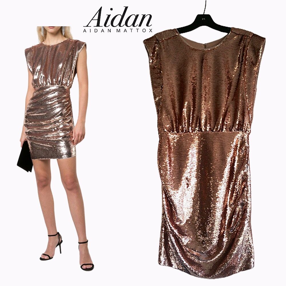 AIDAN MATTOX NEW Sequins Draped Extended Shoulders Dress 6